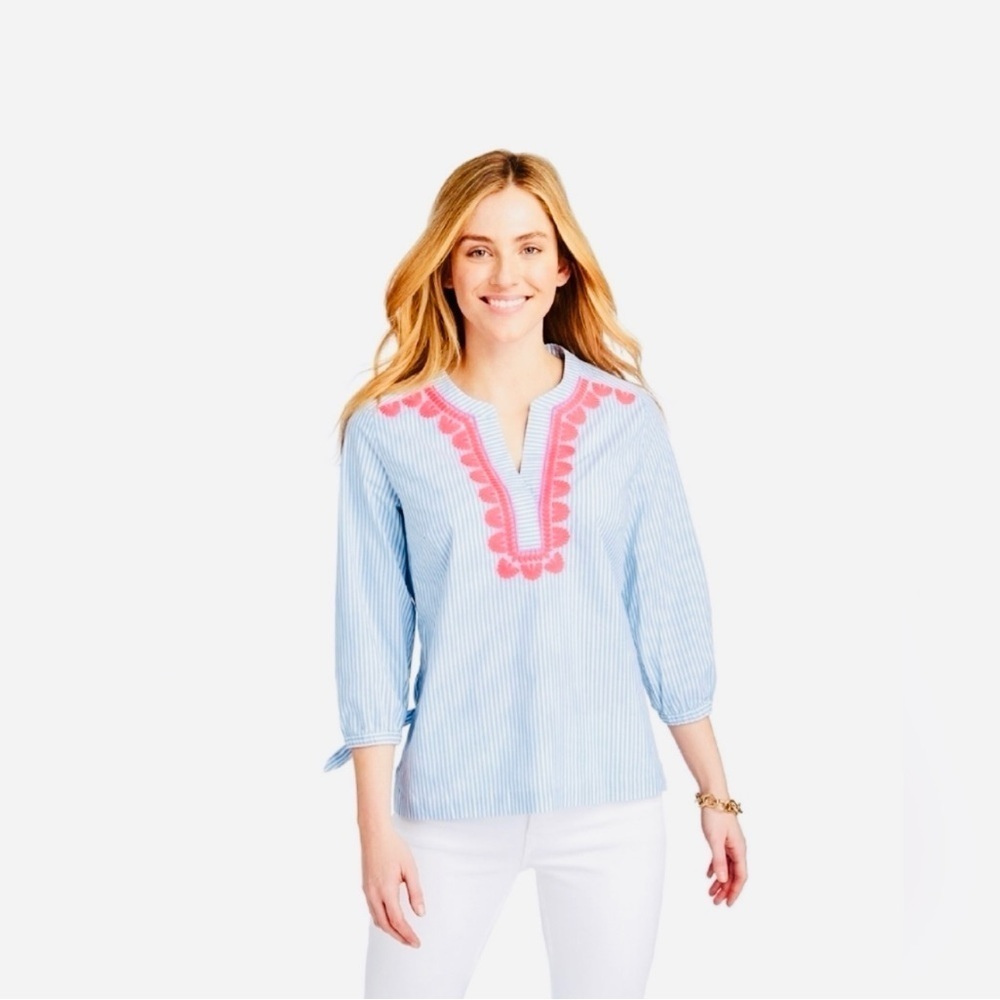 Vineyard Vines Striped Embroidered Blouseπ - Picture 3 of 15